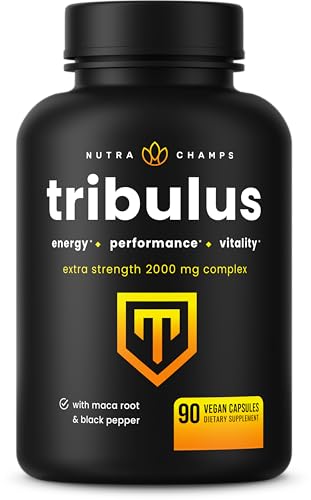 Tribulus Terrestris 2000mg Supplement | Extra Strength Saponins + Enhanced Absorption with Maca Powder & Black Pepper Extract | Tribulus Terrestris for Men & Women | 90 Vegan Capsules