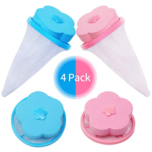 Coitak Reusable Washing Machine Floating Lint Mesh Bag Portable Washer Lint Catcher, Hair Filter Net Pouch, Washer Hair Catcher, Washing Machine Lint Trap for Household Tool, 4 Pieces