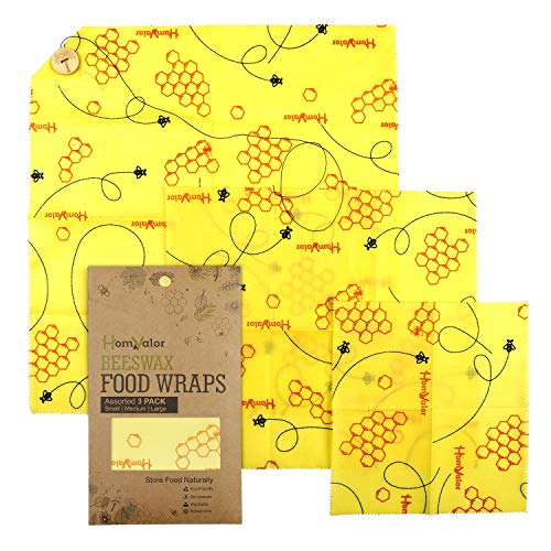 Beeswax Wraps-Set of 3 Reusable Bees Wax Food Wraps, Zero Waste Sustainable Storage for Sandwich, Cheese, Fruit, Bread, Snacks | Eco Friendly Alternative to Plastic Bags, Cling Wrap