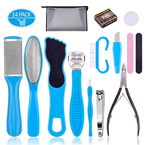 Professional Pedicure Tools Set 14 in 1, Inpher Stainless Steel Foot Rasp Foot Peel and Callus Clean Feet Dead Skin Tool Set, Nail Toenail Clipper Foot Care Kit for Women Men Salon or Home
