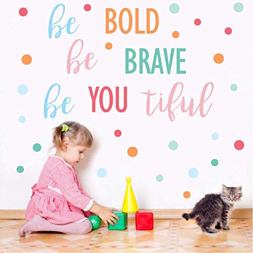 Book Cover IARTTOP Inspirational Quote Wall Decal,Be Bold Be Brave Be You Tiful with Colorful Polka Dot Wall Sticker,Motivational Sayings Decals for Classroom Kids Room Nursery Wall Decor