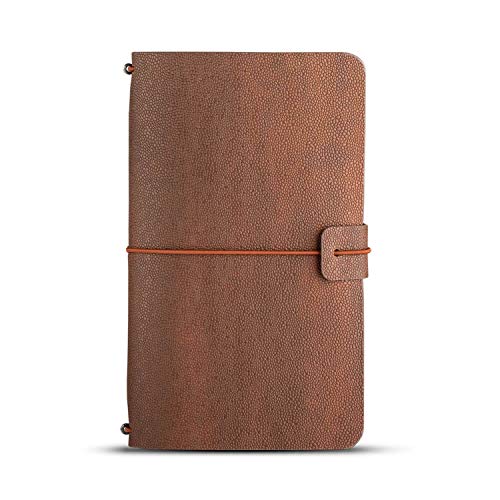 Travel Journal Notebook-Faux Leather | Perfect for Writing, Gifts, Travelers | Refillable, Plain & Lined Quikfill Notebook, Handy,Expandable,Versatile | Brown - 72 pages (8"X5")-Pennline Quikrite PebL