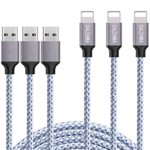 Book Cover DAZHWA iPhone Charger 3PACK (6FT) Nylon Braided Charging Cable Cord USB Cable Charger Compatible iPhone X/8/7/6s/ 6/ Plus/ 5SE/ 5s/ 5c/ 5, Pad, Pod, and More (Silver)