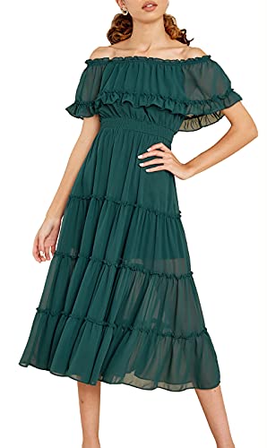 ETCYY Women's Off The Shoulder Ruffles Summer Loose Casual Chiffon Long Party Beach Maxi Dress â€¦