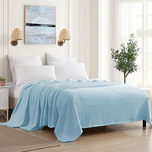 Book Cover Sweet Home Collection 100% Fine Cotton Blanket Luxurious Weave Stylish Design Soft and Comfortable All Season Warmth, Full/Queen, Pearl Blue