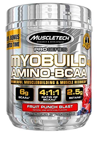 Book Cover MuscleTech Myobuild BCAA Amino Acids Supplement, Muscle Building and Recovery Formula with Betaine & Electrolytes, Fruit Punch Blast, 45 Servings (416g)