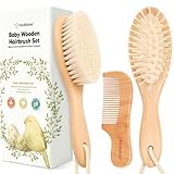 Baby Hair Brush Set for Newborns - Soft Goat Bristle Wooden Baby Brush and Comb Set Newborn Grooming Kit for Cradle Cap, Durable & Gentle, Boy, Girl Infant Essentials Care Kit (Regular, Walnut)