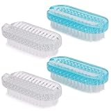 Tbestmax 4 Pc Plastic Nail Cleaning Brush Set with Plastic Round Medium Density Heads, Transparent Handles
