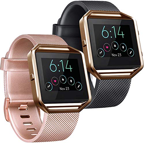 Tobfit Compatible with Fitbit Blaze Bands for Women Men Small/Large | Not Included Fitbit Blaze and Frame (001 Rose Gold, Black, Small)
