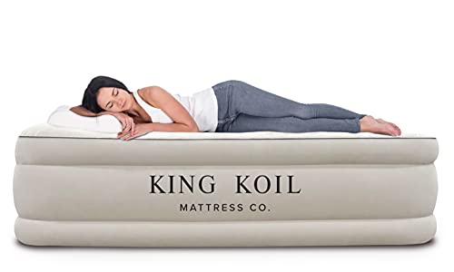 Book Cover King Koil California King Luxury Raised Air Mattress with Built-in 120V AC High Capacity Internal Pump Comfort Quilt Top King Airbed for Home Camping Travel 1-Year Manufacturer Guarantee