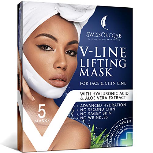 Double Chin Reducer V Line Lifting Mask Face Slimming Strap Chin Neck V Shaped Lift Tape Chin Up Patch V Up Contour Tightening Firming 5 pcs (Blue)