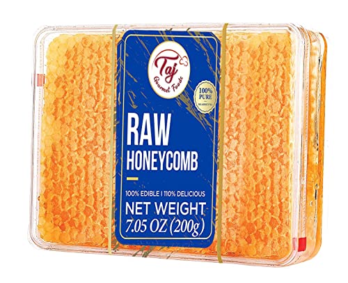 Taj Gourmet All Natural Raw Honeycomb 100% Honey Pure Turkish Raw Honey Comb -100% All Natural Edible Honey Combs Raw Edible - Perfect For Healthy Smoothies Honey With Honeycomb, 200g (7.05oz)