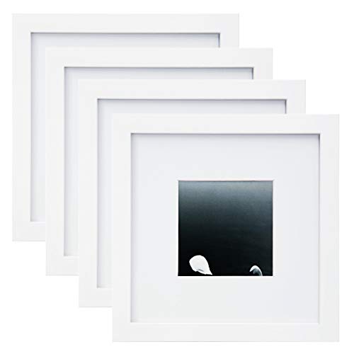 Book Cover Egofine 8x8 Picture Frames 4 PCS - Made of Solid Wood for Table Top Display and Wall Mounting Photo Frame for Pictures 4x4 with Mat White