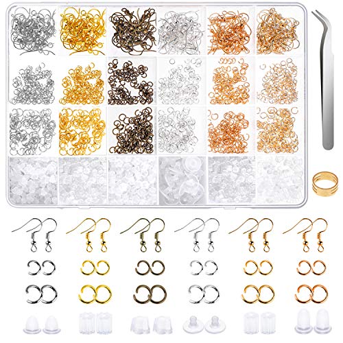 Book Cover Earring Hooks, Anezus 1900Pcs Earring Making Supplies Kit with Fish Hook Earrings, Earring Backs, Jump Rings for Jewelry Making and Earring Repair (Assorted Colors)