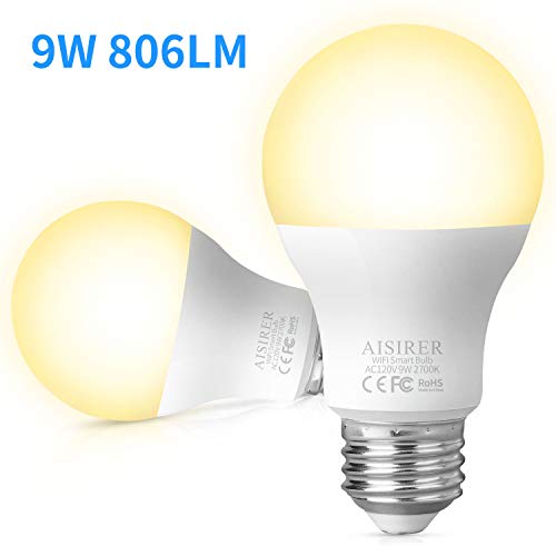 Book Cover Smart Light Bulb WiFi A19 E26 LED Bulbs Compatible with Amazon Alexa Echo Google Home Assistant and IFTTT 9W Equivalent 60W Dimmable Warm Light 2700K No Hub Required 806LM AISIRER (2 Pack)
