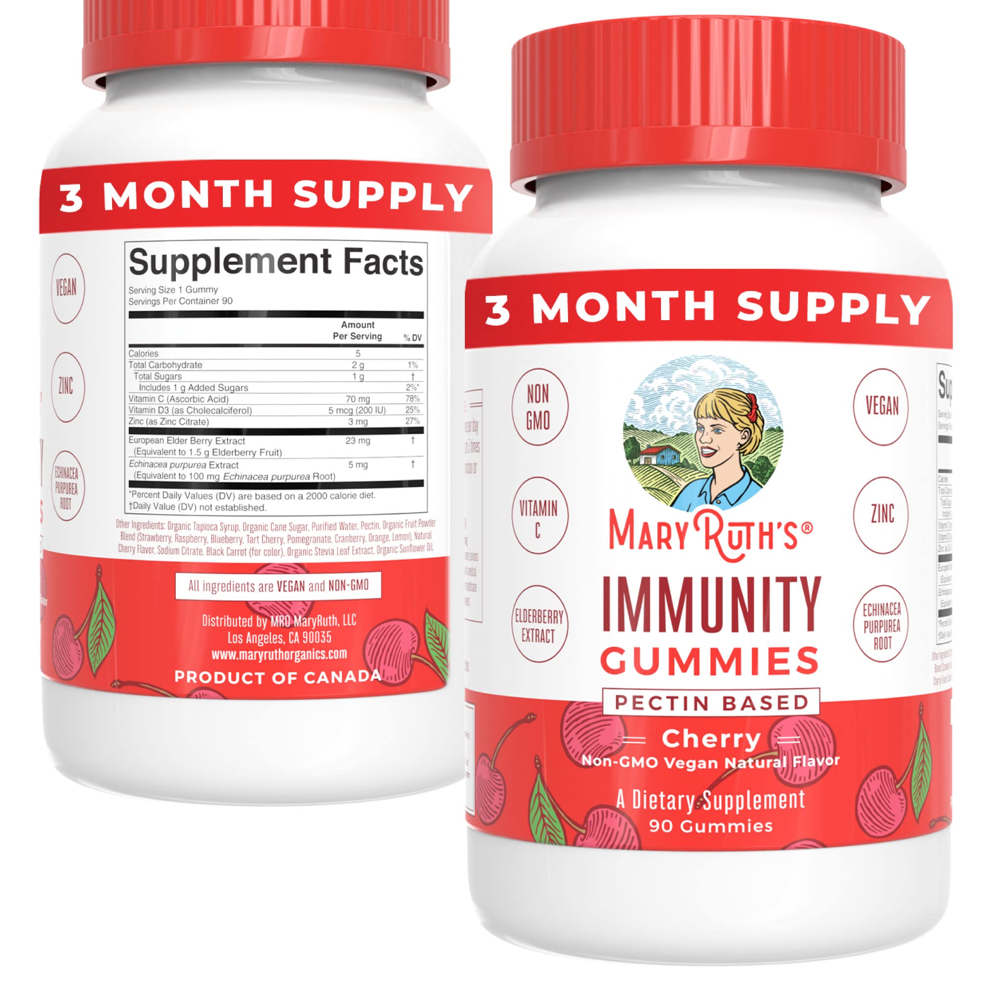 Book Cover Mary Ruth's 5-1 Immunity Gummies with Elderberry for Kids & Adults | Cherry | Pectin Based | Vegan | 90 Count