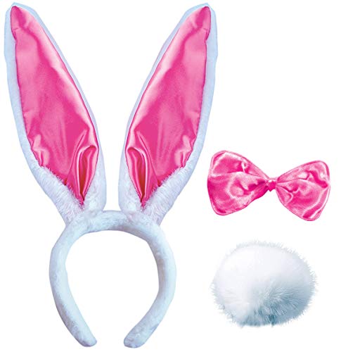 Book Cover OLYPHAN Long Rabbit Ears Headband Bunny Costume Kit with Cotton Tail for Adult Halloween, Easter, Cosplay Set