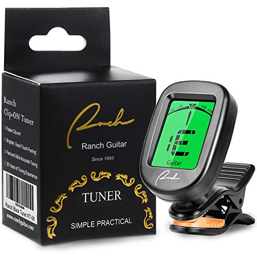 Book Cover Ranch Tuner Professional Clip On for Acoustic/Electric Guitar, Ukulele, Violin, Bass, Banjo & Chromatic Tuning Modes - Classical Black