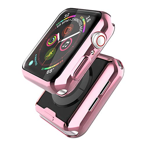 Book Cover Misxi Rose Gold Case for Apple Watch Series 5 / Series 4 Screen Protector 40mm, iwatch Cover TPU Overall Protective Case for Series 5/4 40mm (1 Rose Gold + 1 Transparent) [2 Pack]