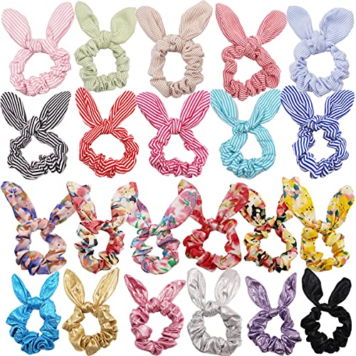 22PCS Hair Scrunchies Rabbit Ears Hair Tie Ropes Elastic Hair Bands Hair Bow Scrunchies Ponytail Holder Hair Accessories for Women Girls Teens Kids Children…