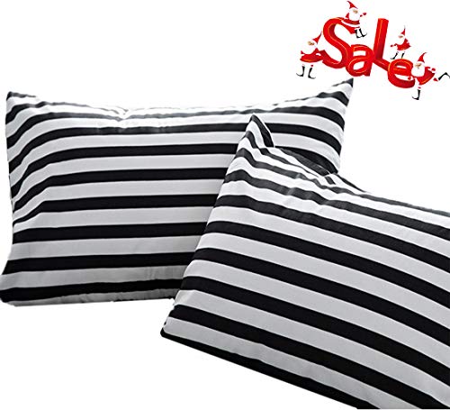 Book Cover Wellboo Pillowcases Black Striped Pillow Cases Black and White Pillow Shams Stripes Bed Pillowcase Cotton Standard Vertical Striped Pillow Protectors White Women Men Adults Envelope Closure 2 PCS