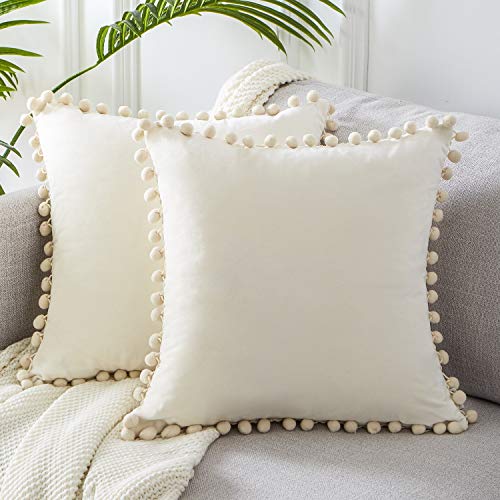 Book Cover Top Finel Cream Decorative Throw Pillow Covers 26 x 26 Inch Soft Solid Velvet Cushion Covers for Couch Sofa Bed 65 x 65 cm, Pack of 2, Off White