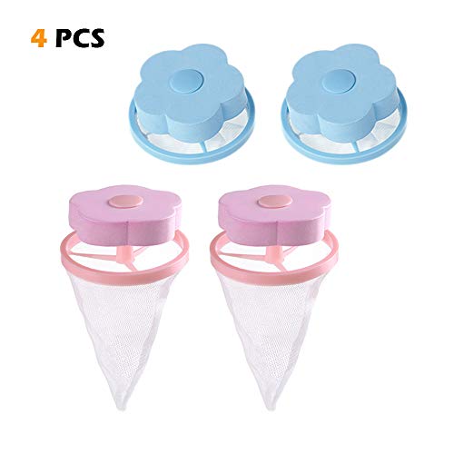 4 Pc Flower-Type Washing Machine Floating Lint Mesh Bag Hair Filter Net Pouch, Floating pet Fur Catcher，Floating Washing Machine Filter Washer Lint Trap