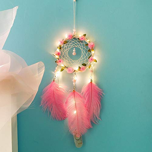 eubell Dream Catcher LED Light Up Dream Catchers for Home Bedroom Pink Dream Catcher with Flower Decor