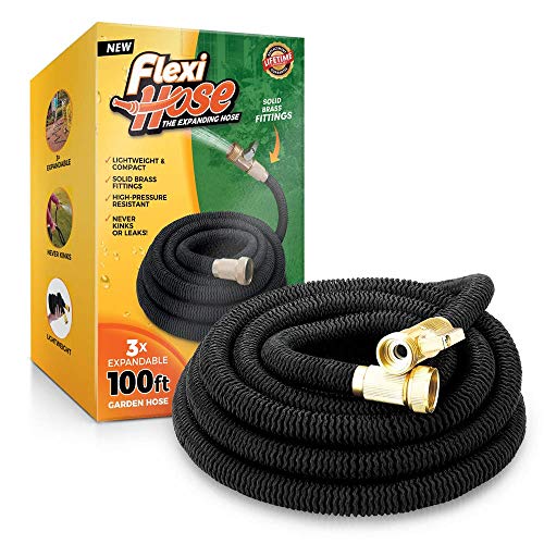 Book Cover Flexi Hose 100 FT Lightweight Expandable Garden Hose | Ultimate No-Kink Flexibility - Extra Strength with 3/4 Inch Solid Brass Fittings & Double Latex Core | Rot, Crack, Leak Resistant