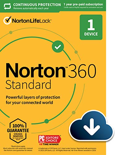 Book Cover Norton 360 Standard 2021 â€“ Antivirus software for 1 Device with Auto Renewal â€“ Includes VPN, PC Cloud Backup & Dark Web Monitoring powered by LifeLock [Download]