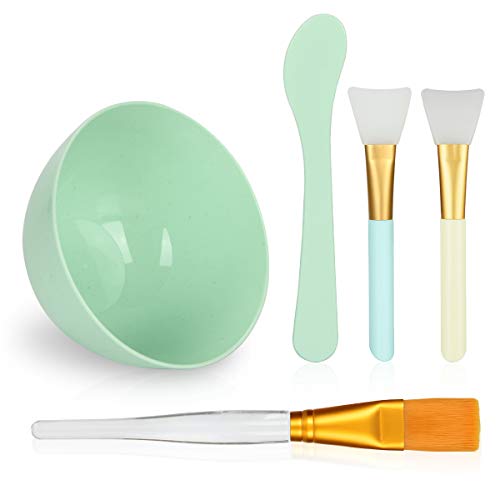 Book Cover Face Mask Mixing Bowl Set, Plazuria 5 in 1 DIY Facemask Mixing Tool Kit with Facial Mask Bowl Stick Spatula Silicone Face Mask Brush & Premium Soft Face Brushes
