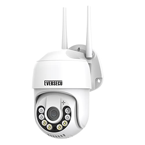 EVERSECU 2.4Ghz WiFi IP PTZ Camera 1080P HD Outdoor Night Vision Waterproof CCTV Security Dome Camera 5X Digital Zoom, with PC Software/Web Client, Two Way Audio CCTV Surveillance Camera