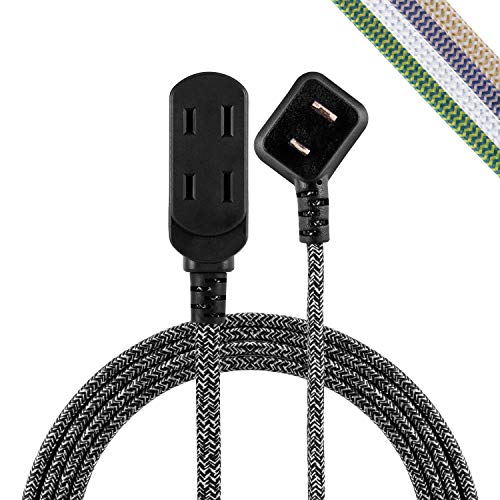 Book Cover Cordinate Designer 3-Outlet Extension Cord, 8 Ft Braided Cable, 2-Prong Power Strip, Slide-to-Lock Safety, Low-Profile Flat Plug, Polarized, ETL Listed, Black/Gray, 42841-T2