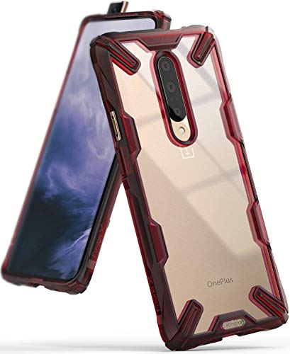 Ringke Fusion-X Designed for Oneplus 7 Pro Case Ergonomic Transparent [Military Drop Tested Defense] PC Back TPU Bumper Impact Resistant Protection Shock Absorption Technology Cover - Ruby Red