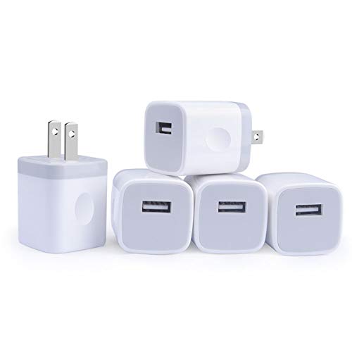 Book Cover Single Port USB Wall Charger, GiGreen 1A/5V Power Adapter 5 Pack Charging Block Cube Plug Box Compatible Phone X/8/7/Xs/XR/6s/5/SE, Samsung S9/S8/S7/S6 Edge, Note 8, LG G5 V30, Moto, Pixel, Nexus, HTC