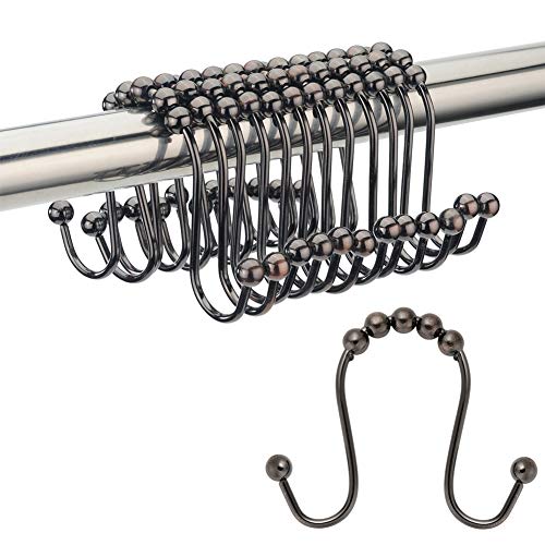 Book Cover Amazer Shower Curtain Hooks, Stainless Steel Double Glide Shower Hook Rings for Bathroom Shower Rod Curtains, Bronze (Gunmetal Color), Set of 12 Hooks