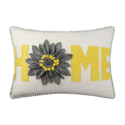 Book Cover JWH 3D Sunflower Accent Pillow Case Wool Handmade Cushion Cover Decorative Stereo Pillowcase Home Bed Living Room Office Chair Couch Decor Gift 14 x 20 Inch Linen Yellow Gray Plaid