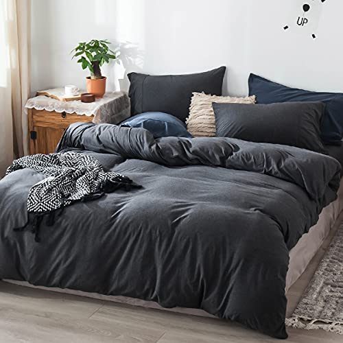 Book Cover FOSSA Jersey Knit Duvet Cover Set Twin T-Shirt Heathered Cotton Super Soft Comfortable, 1 Duvet Cover and 1 Pillowcases, Charcoal