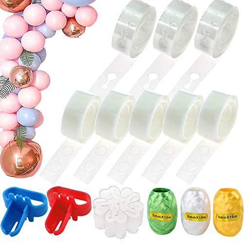 RUBFAC Balloon Decorating Strip Kit for Arch Garland 50ft Balloon Strip, 500 Glue Dots, for Balloon Arch Tape, Balloon Arch Strip, 98ft Ribbon, 20 Flower Clip, 2 Tying Tool, for Wedding, Party