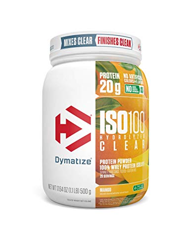 Dymatize ISO 100 Hydrolyzed Clear Protein Powder, Clear 100% Whey Protein Isolate, Keto Friendly, Clear Easy Mixing While Being Light & Refreshing, Mango, 1.1 lbs