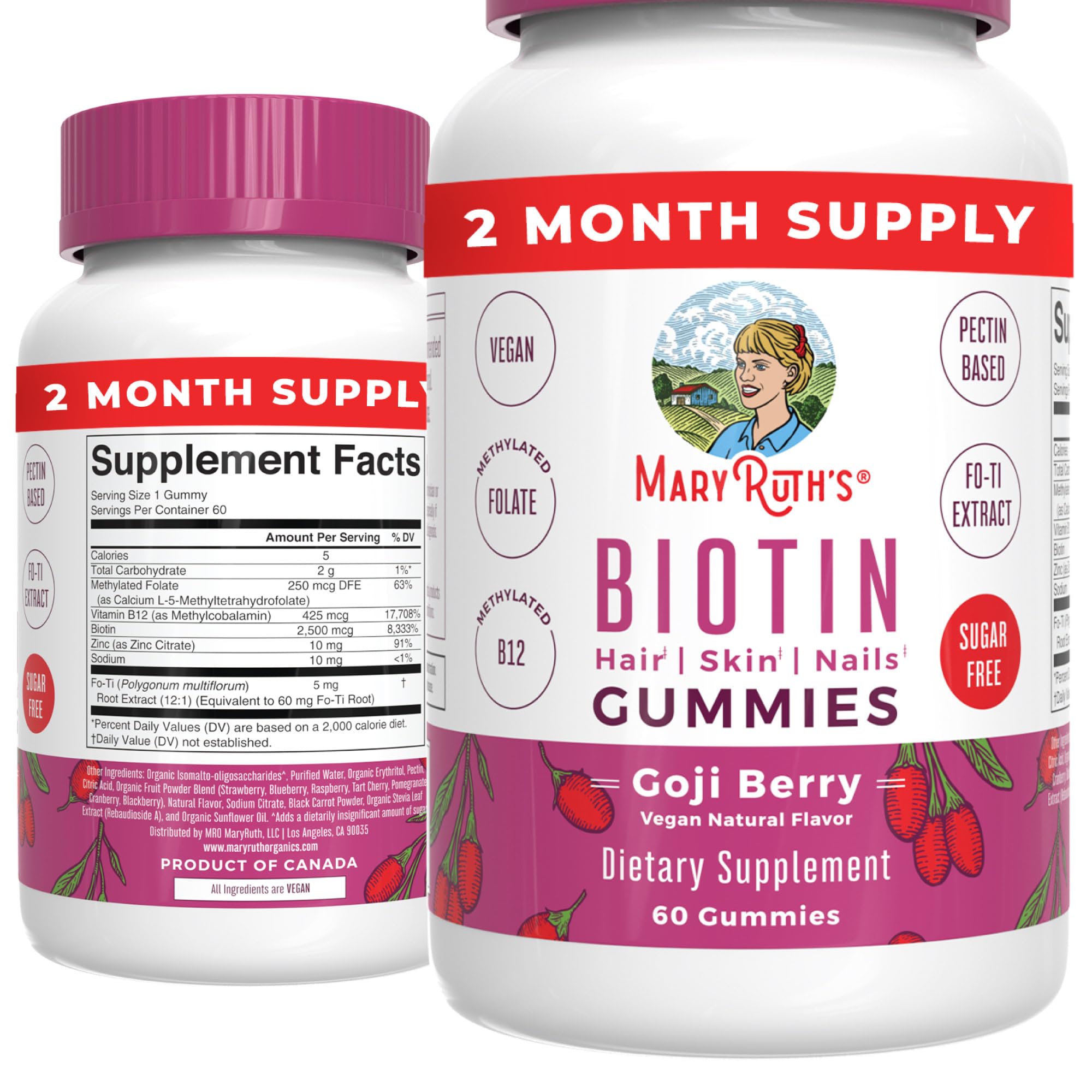 Book Cover MaryRuth Organics Biotin | Sugar Free | 2 Month Supply | Biotin Gummies | Biotin Vitamins for Hair Skin & Nails | Biotin Gummies for Hair Growth | Vegan | Non-GMO | Gluten Free | 60 Count