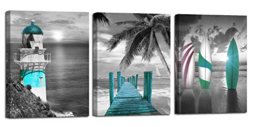 Book Cover Arjun Teal Canvas Wall Art Ocean Lighthouse Painting Palm Tree Surfboard Picture Prints 3 Panels Coastal Beach Trestle Modern Seascape Blue Artwork for Bedroom Kitchen Dinning Room Bathroom Home DÃ©cor