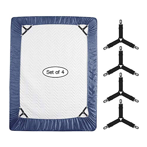 Book Cover Roomir 4PCS Bed Sheet Fasteners, Adjustable Triangular Bed Sheet Holder Straps for Corners, with Sheet Clips Keeping Sheets in Place, Elastic Grippers Suspenders for Mattress, Sofa, Cushion etc.