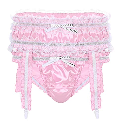 Book Cover YONGHS Men's Frilly Satin Ruffled Bikini Briefs Sissy Pouch Panties Underwear with Garters