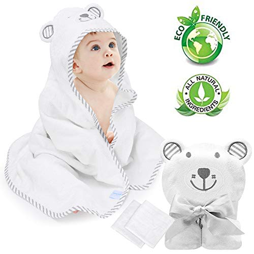 Book Cover Eccomum Baby Hooded Towel Organic Bamboo Baby Bath Towels for Toddlers, Ultra Soft, Super Absorbent Thick, Large 35