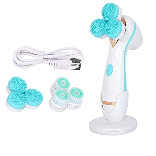 Facial Cleansing Brush Waterproof Facial Spin Brush Electric Face Brush with 3 Rotating Brush Head Face Cleanser Brush 4 Speed Modes for Deep Cleansing Gentle Exfoliating Removing Blackhead Massaging