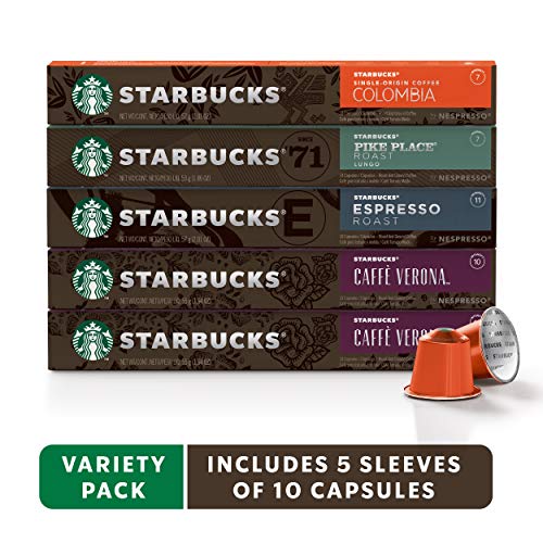 Book Cover Starbucks by Nespresso, Intense Variety Pack (50-count single serve capsules, 10 of each flavor, compatible with Nespresso Original Line System)