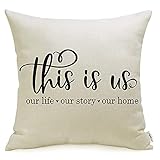Meekio Farmhouse Pillow Covers with This is Us Quote 18" x 18" for Farmhouse Decor Housewarming Gifts for New Home
