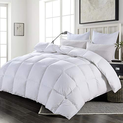 Book Cover HOMBYS Super King Goose Down Comforter Duvet Insert Goose Feather Comforter 116 x 108 in Oversized 100% Cotton Cover Down Proof with Corner Tabs-116 x 108 inch Super King Size Down Comforter