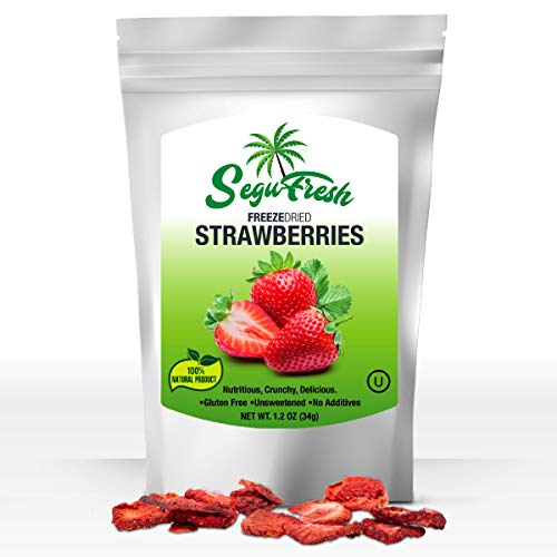 SeguFresh Freeze Dried Fruits Strawberries 100% Natural Food Product Nutritious and Delicious Gluten-Free &Vegan Unsweetened Fruit No Additives Healthiest Snack Pack Ever in Resealable Bag (pack of 2)